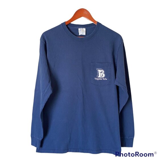 Virginia Tech Block & Bridle Blue L/S T-Shirt Men's Size L Pocket T Vintage - Picture 8 of 12